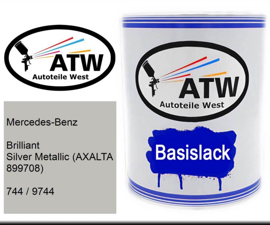 Mercedes-Benz, Brilliant Silver Metallic (AXALTA 899708), 744 / 9744: 1L Lackdose, von ATW Autoteile West.